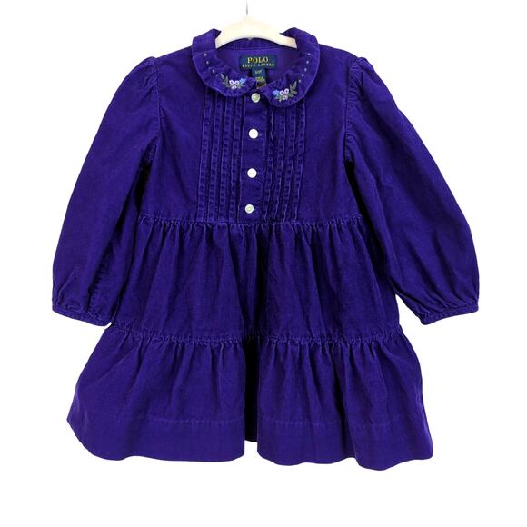 Polo Ralph Lauren Other - Polo Ralph Lauren Floral Cotton Corduroy Shirtdress Purple Girls Size 2/2T